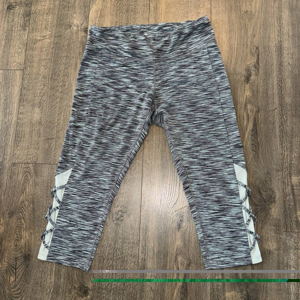 Champion Women L Capri Leggings Varigated Stripe Green Black Exercise Yoga